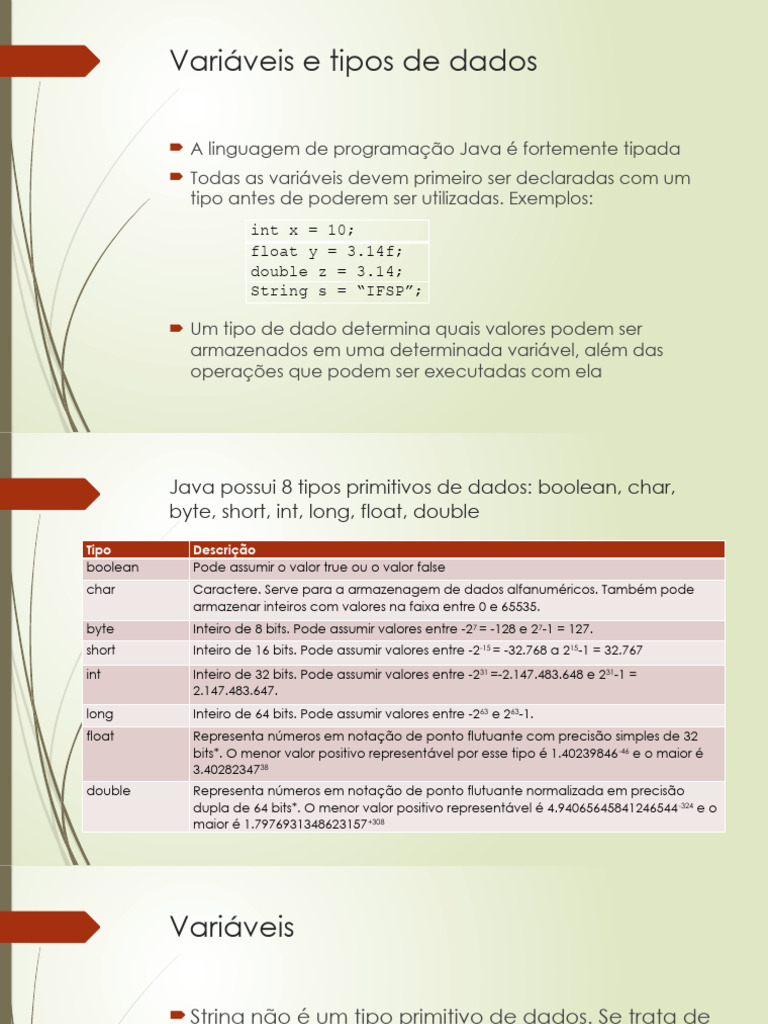 02 - Java Variaveis e Tipos de Dados | PDF