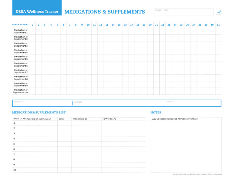 DBSA WellnessTracker Medications Supplements | PDF