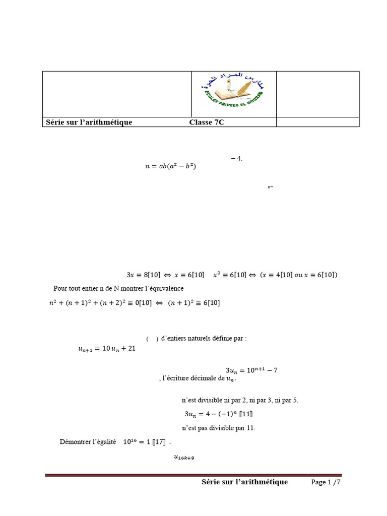 Arithémetique 7C | PDF | Entier naturel | Nombre