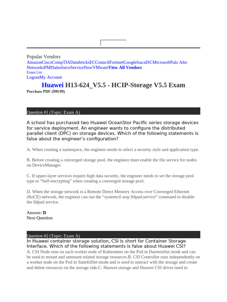 HCIP Storage Exam | PDF | Replication (Computing) | Computer Data Storage