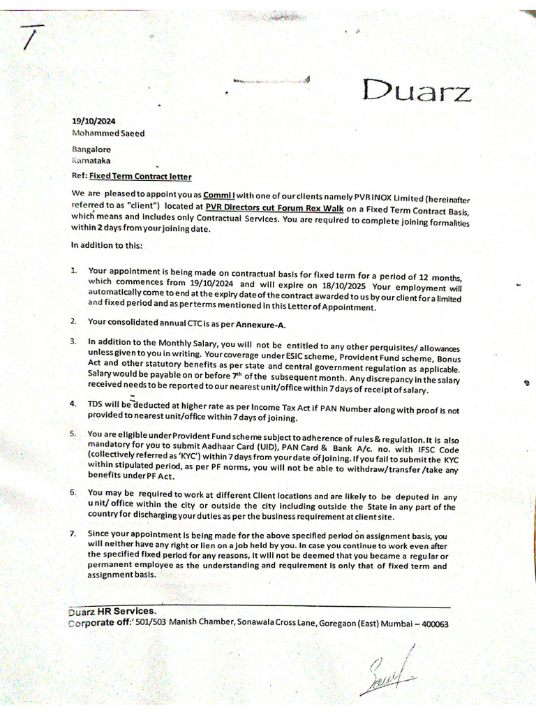 PVR Offer Letter | PDF