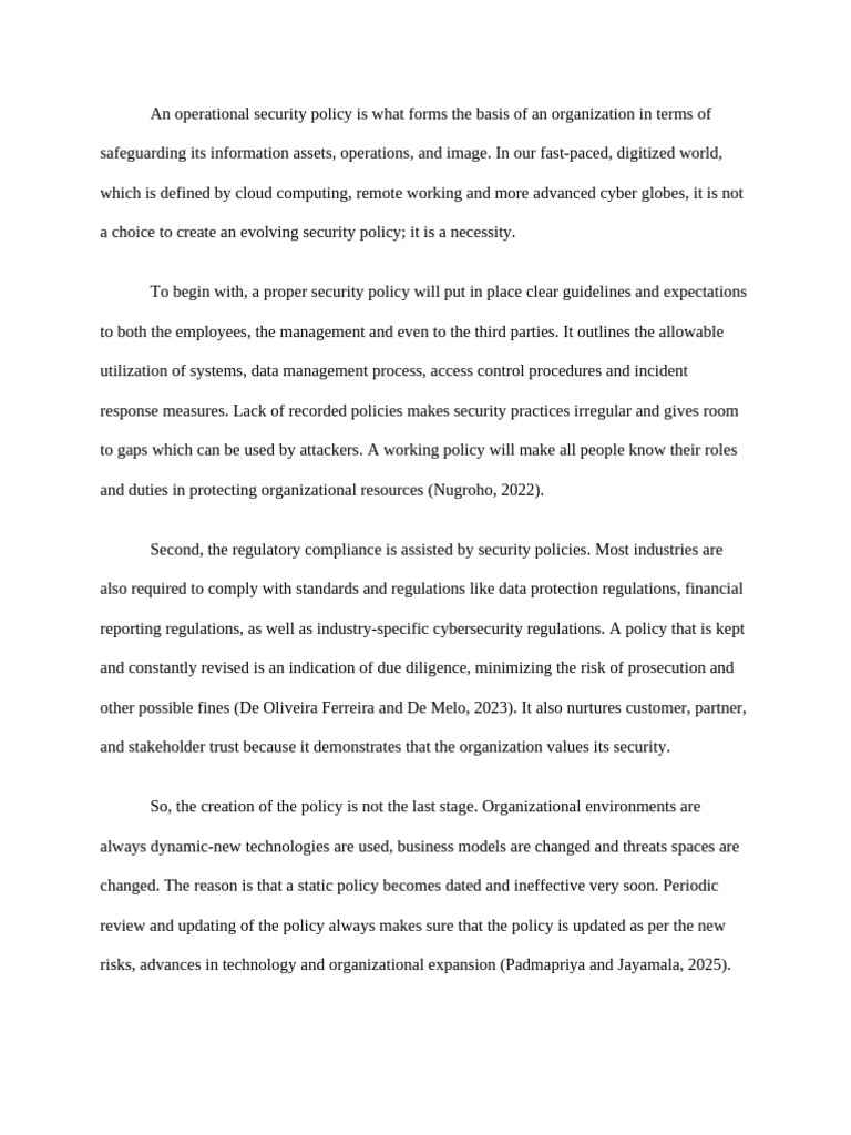 An Operational Security Policy is What Forms the Basis of an ...