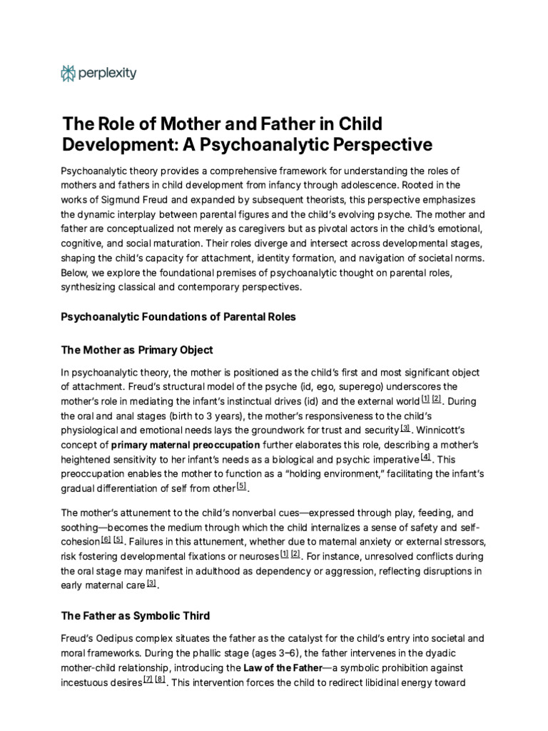 Perplexity - Psychoanalysis, The Role of Mother and Father in Child ...