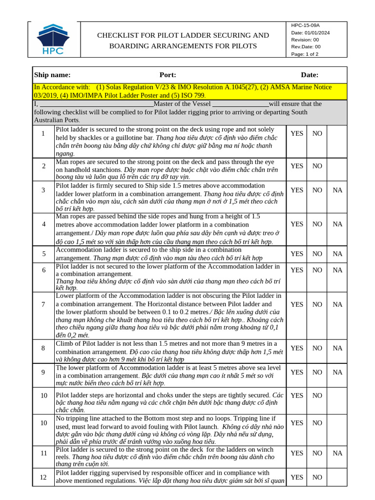 1509A Pilot-Ladder-Checklist | PDF