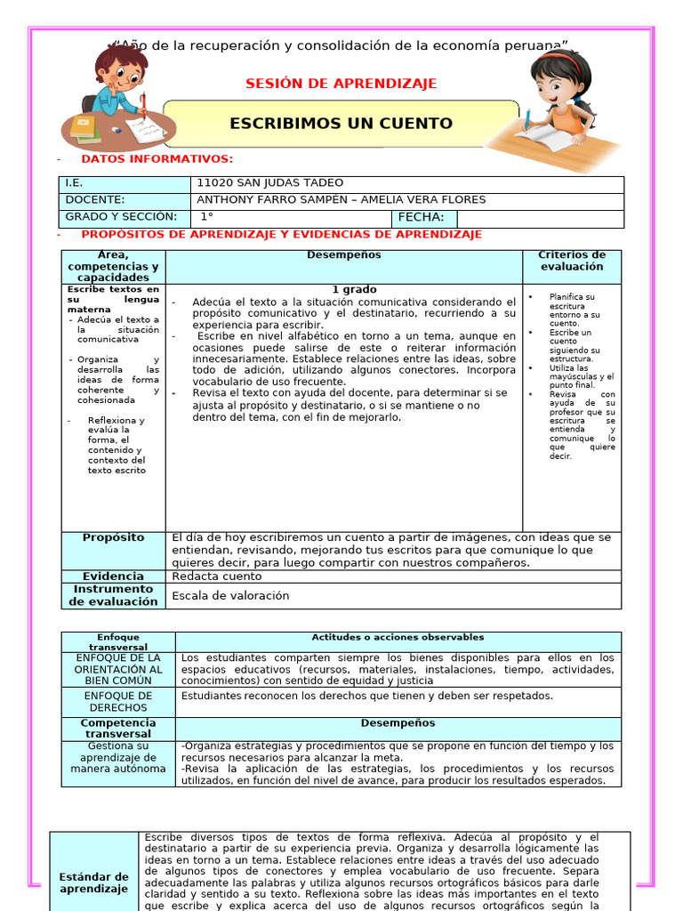 1º U7 S2 Sesion D3 Com Escribimos Un Cuento F | PDF | Aprendizaje