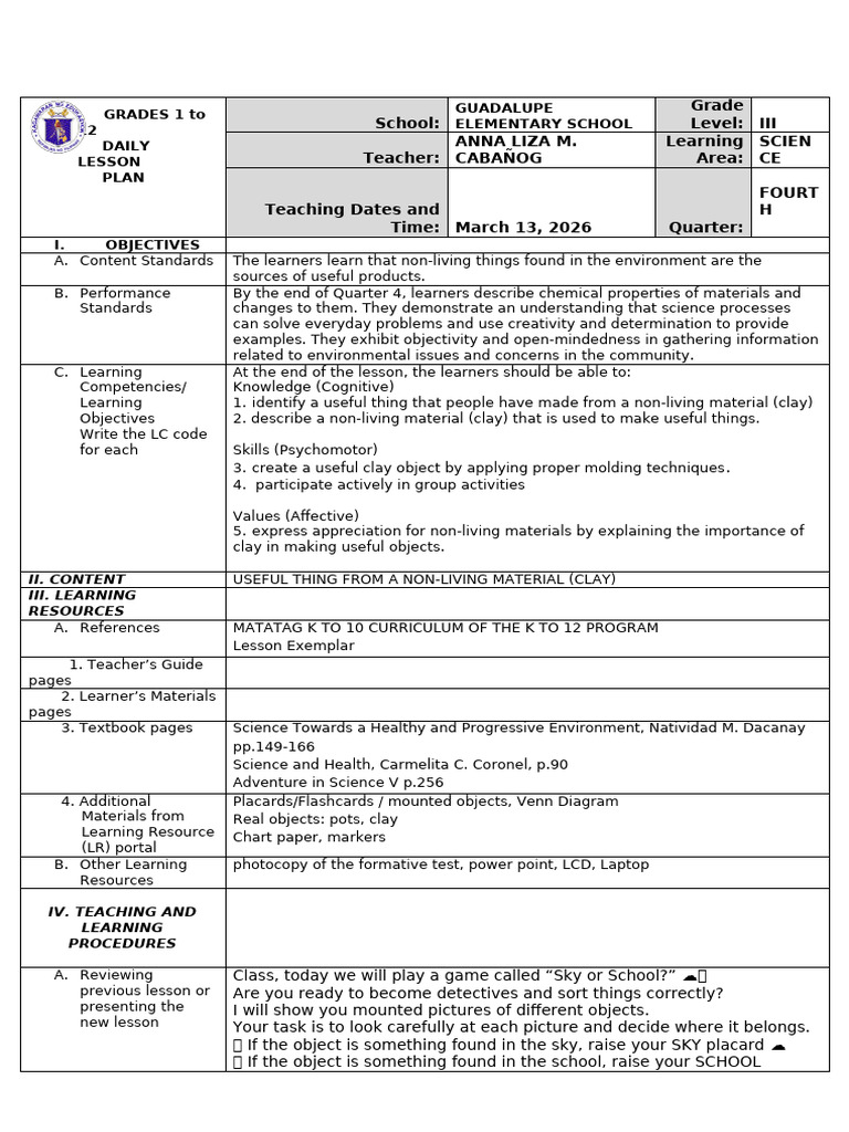 LP Cot 1 Feb.9 | PDF | Learning | Behavior Modification