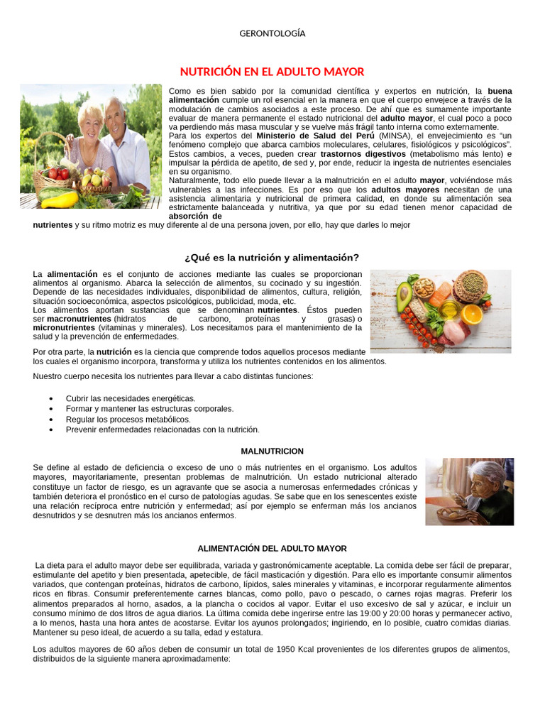 Nutricion en El Adulto Mayor Ficha Informativa | PDF | Nutrición ...