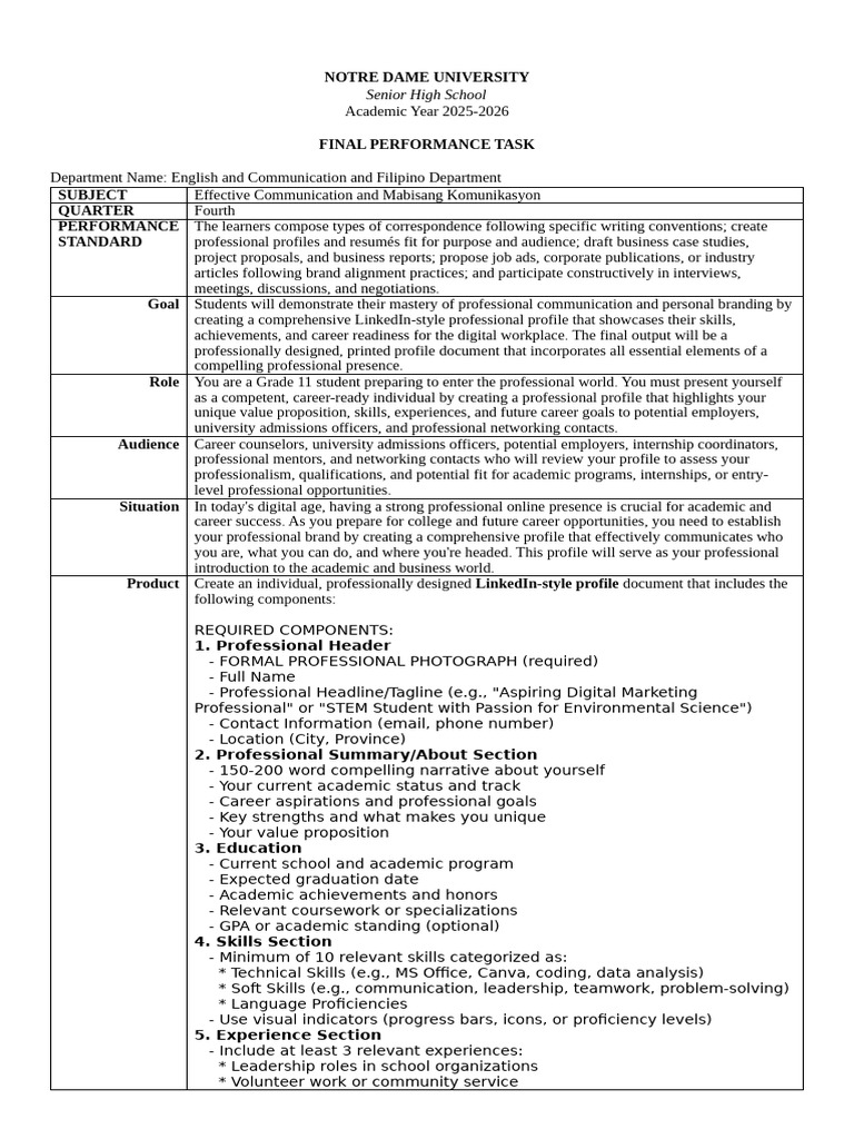 Final Task RWS Grasps 4th Quarter | PDF | Skill | Communication