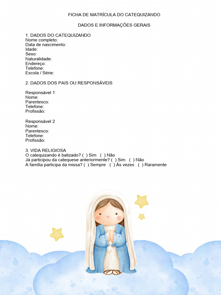 Ficha Da Catequese Modelo 1 | PDF