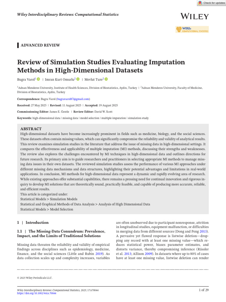 Review of Simulation Studies Evaluating Imputation Methods in High ...