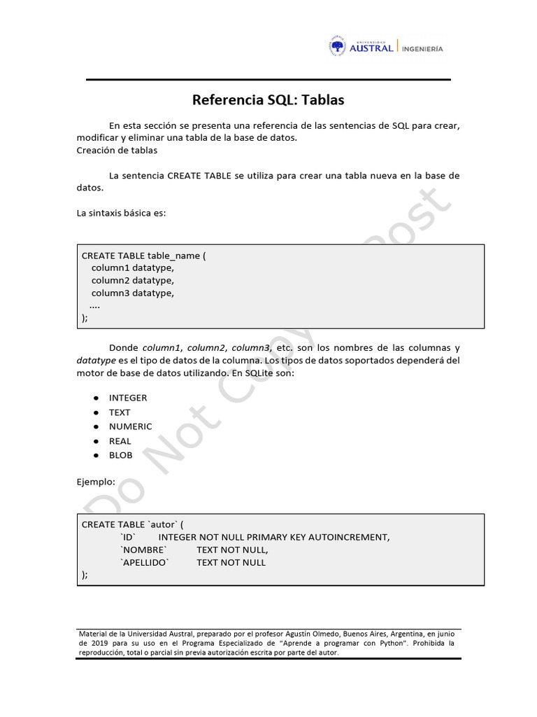 M2 - L1 - Referencia SQL - Tablas | PDF | Modelo de datos ...