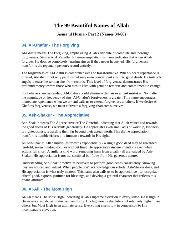 99 Names Part2 | PDF | Glory (Religion) | God In Islam