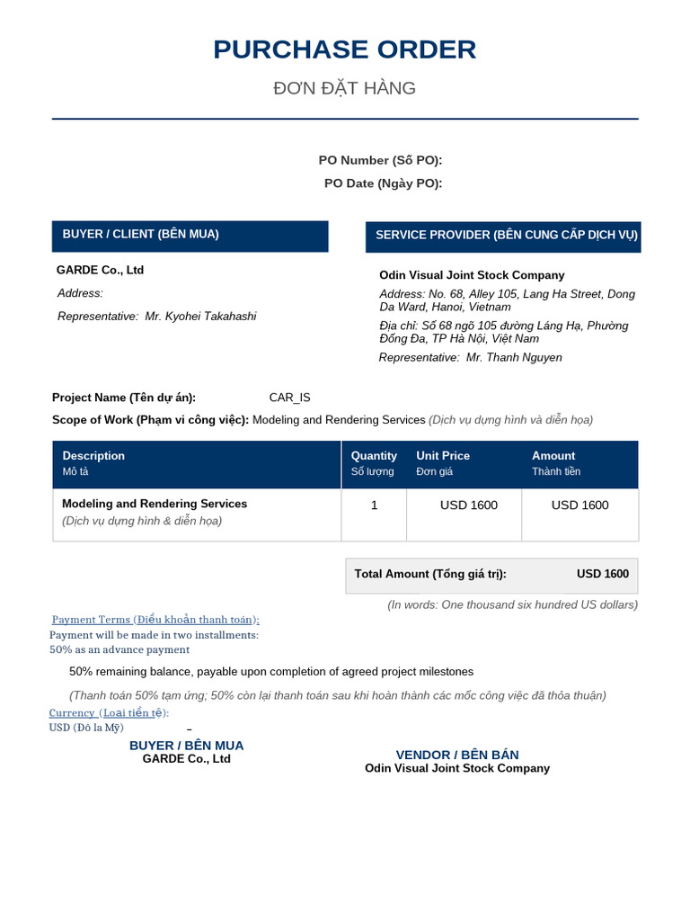 Purchase Order PO-2026-001 For CAR - IS Project | PDF