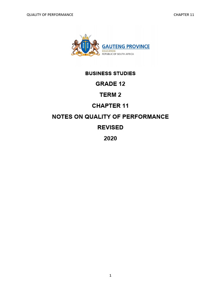 Business Revised Chapter 11 Business Studies Grade 12 Notes On Quality ...