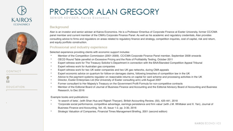 Prof. Alan Gregory CV | PDF | Economies | Business