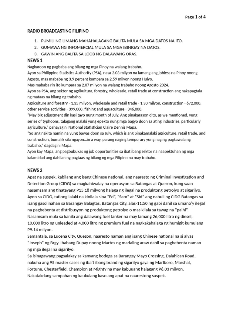 Radio Broadcasting Filipino Scriptwriting | PDF