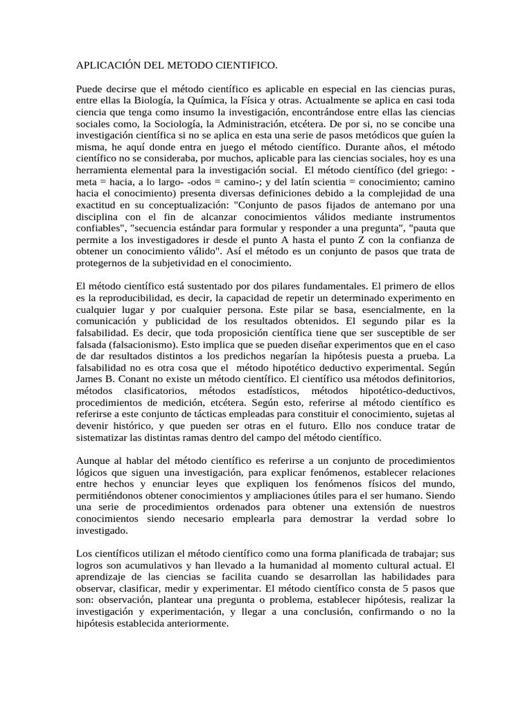 Aplicación Del Metodo Cientifico | PDF | Hipótesis | Método científico
