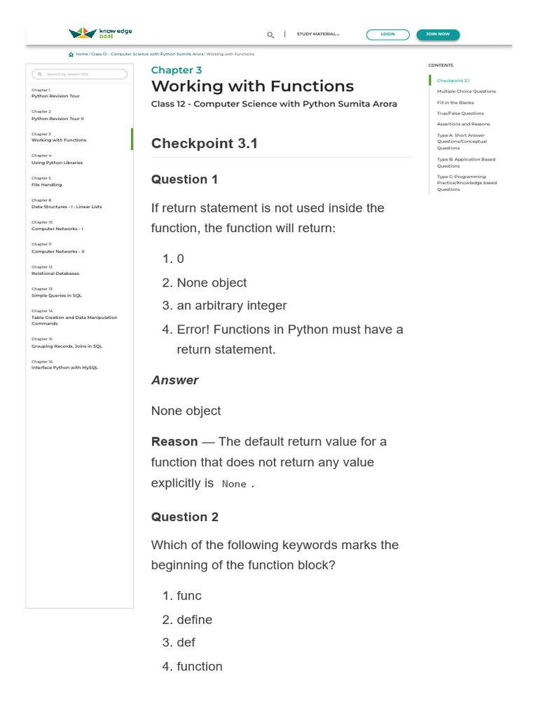 Chapter 3 - Working With Functions - Solutions | PDF | Parameter ...