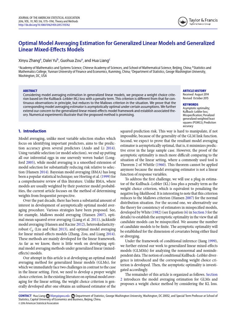 Optimal Model Averaging Estimation for Generalized Linear Models and ...