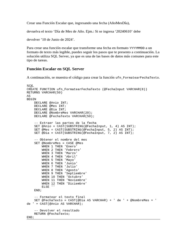 Crear Una Función Escalar Que | PDF | SQL | Servidor SQL de Microsoft