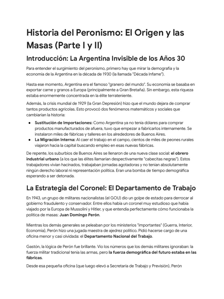 Historia Del Peronismo - El Origen y Las Masas (Parte 1 y 2) | PDF ...