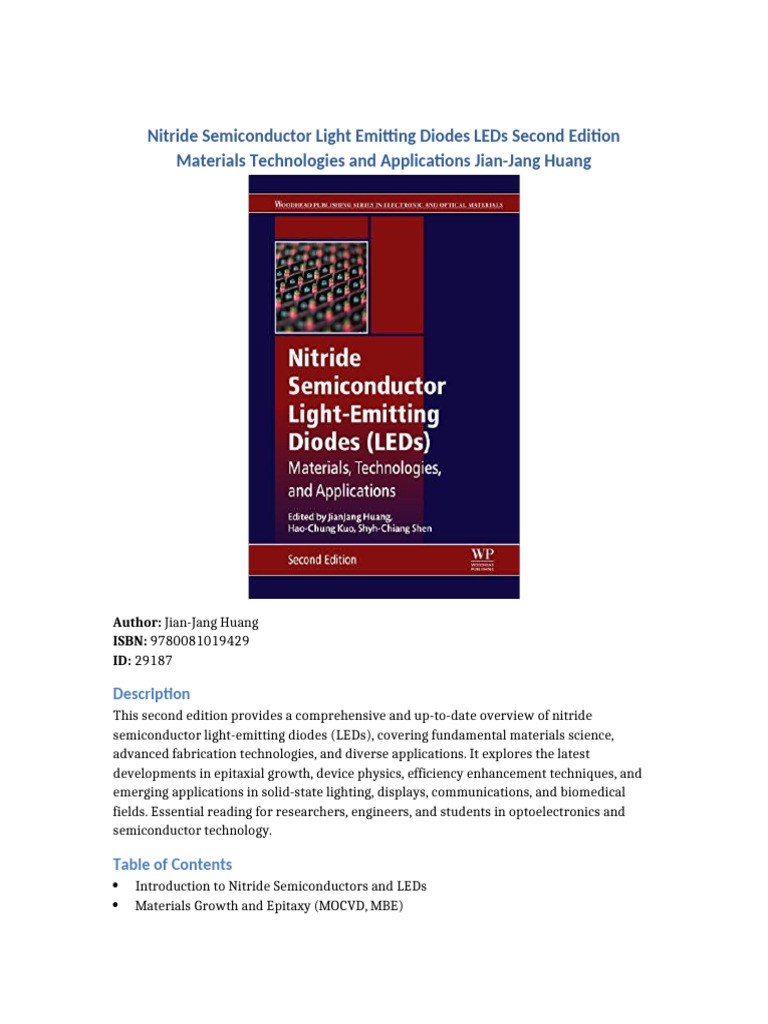 Nitride Semiconductor Light Emitting Diodes LEDs Second Edition ...