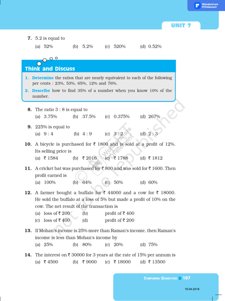 Unit 7 Comparing Quantities | PDF | Percentage | Blood Pressure