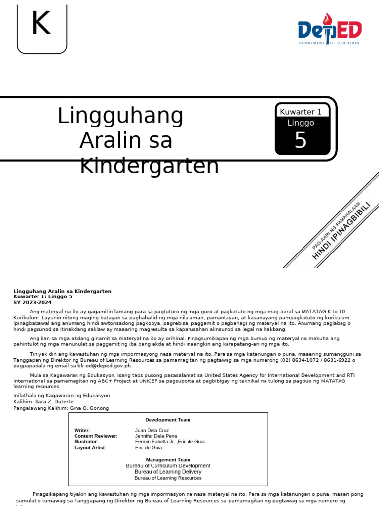 LE - Kinder - Q1 - Week 5 - Ver2 | PDF