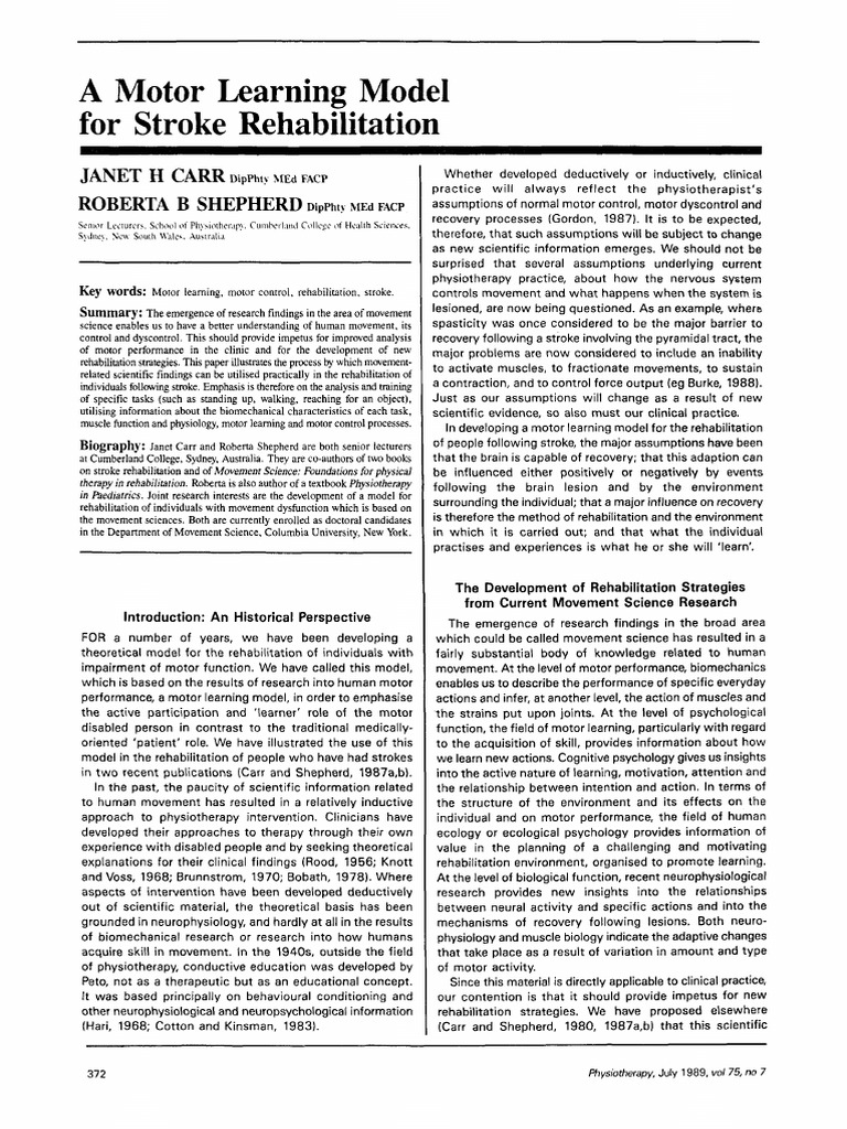 Carr 1989 | PDF | Physical Therapy | Anatomical Terms Of Motion