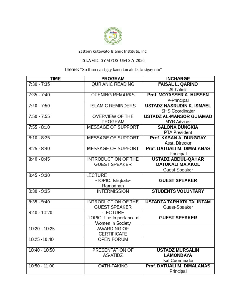 Program Islamic Symposium | PDF