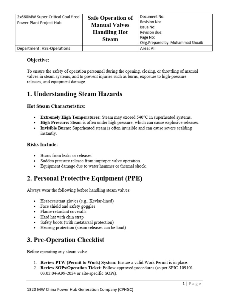 Safe Operation of Manual Valves Handling Hot Steam | PDF | Valve | Steam