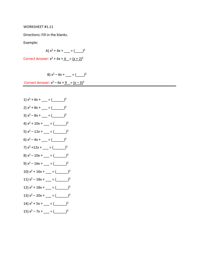 1.11 Woksheet Fill in The Blanks | PDF