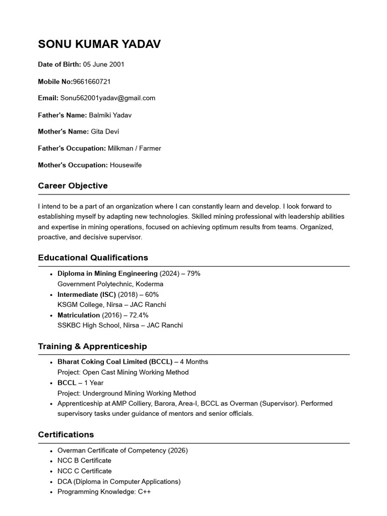 Sonu Kumar Yadav - Resume | PDF