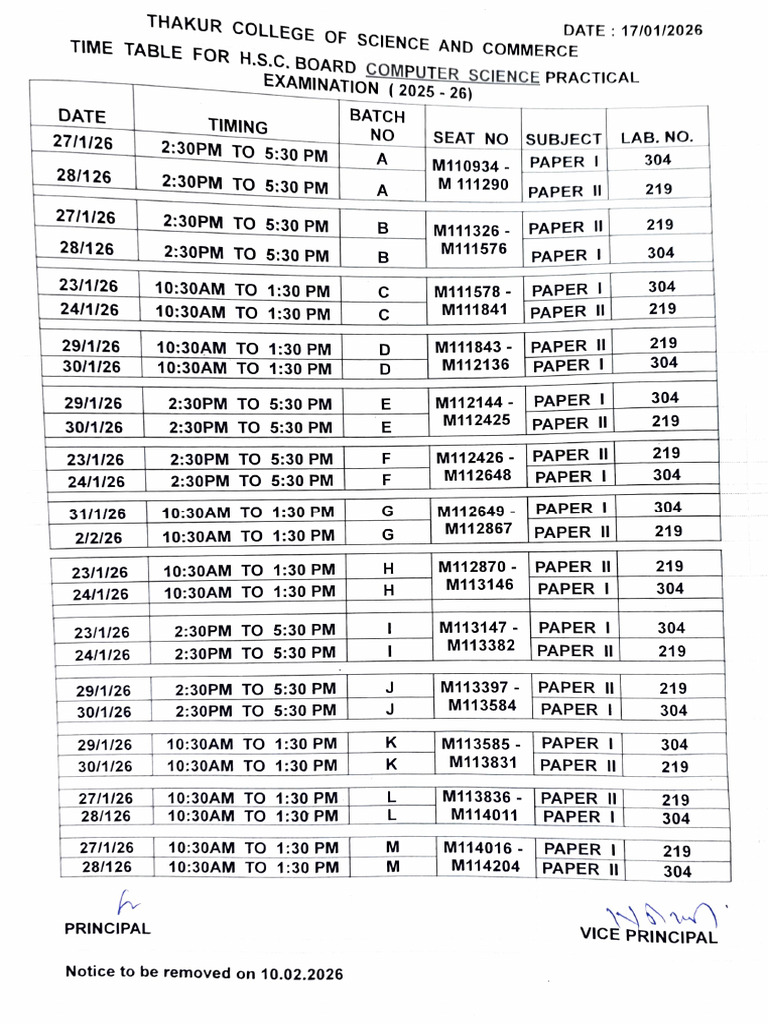 HSC Practical CS Batches and Timetable | PDF