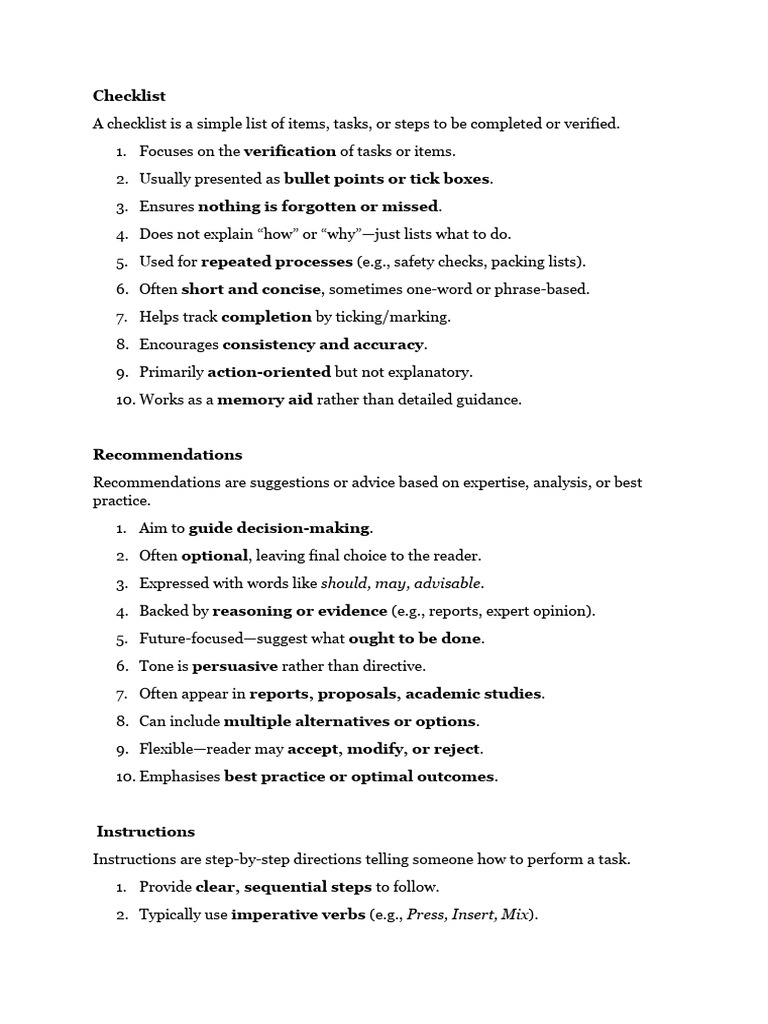 Checklist Recommendation and Instructions | PDF | Linguistics