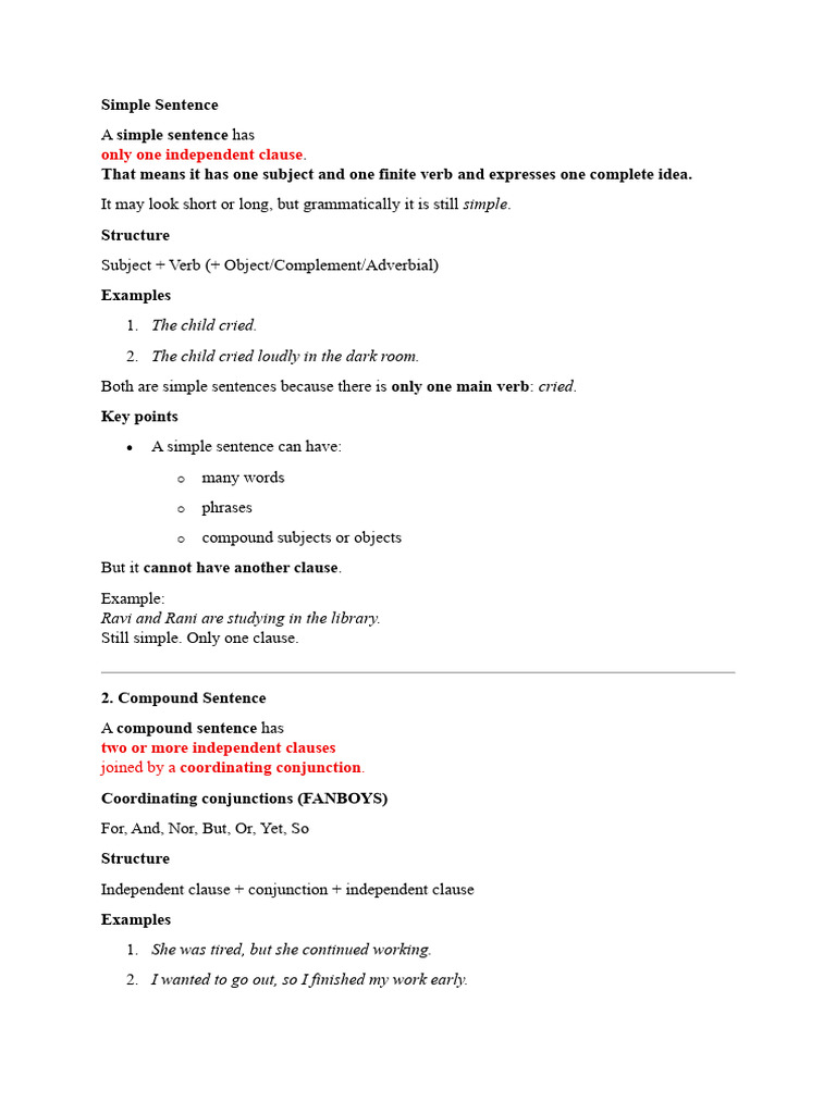 Simple Compound Complex Final | PDF