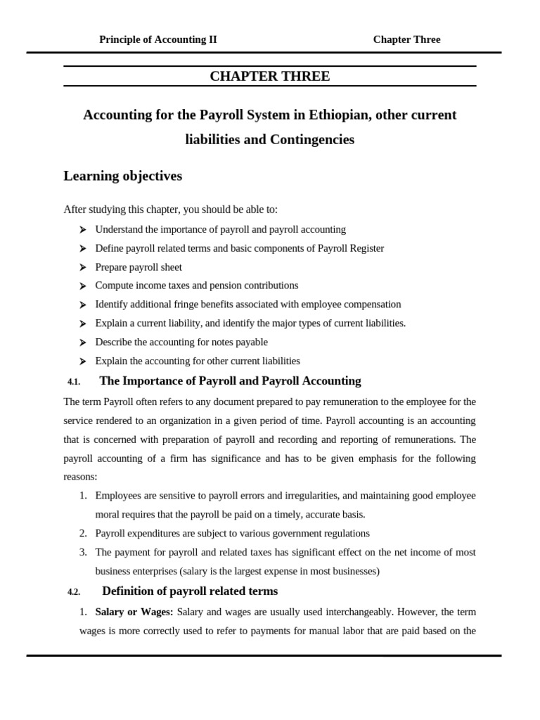 FA 2 CH 3 Accounting For The Payroll System in Ethiopia, Other Current ...