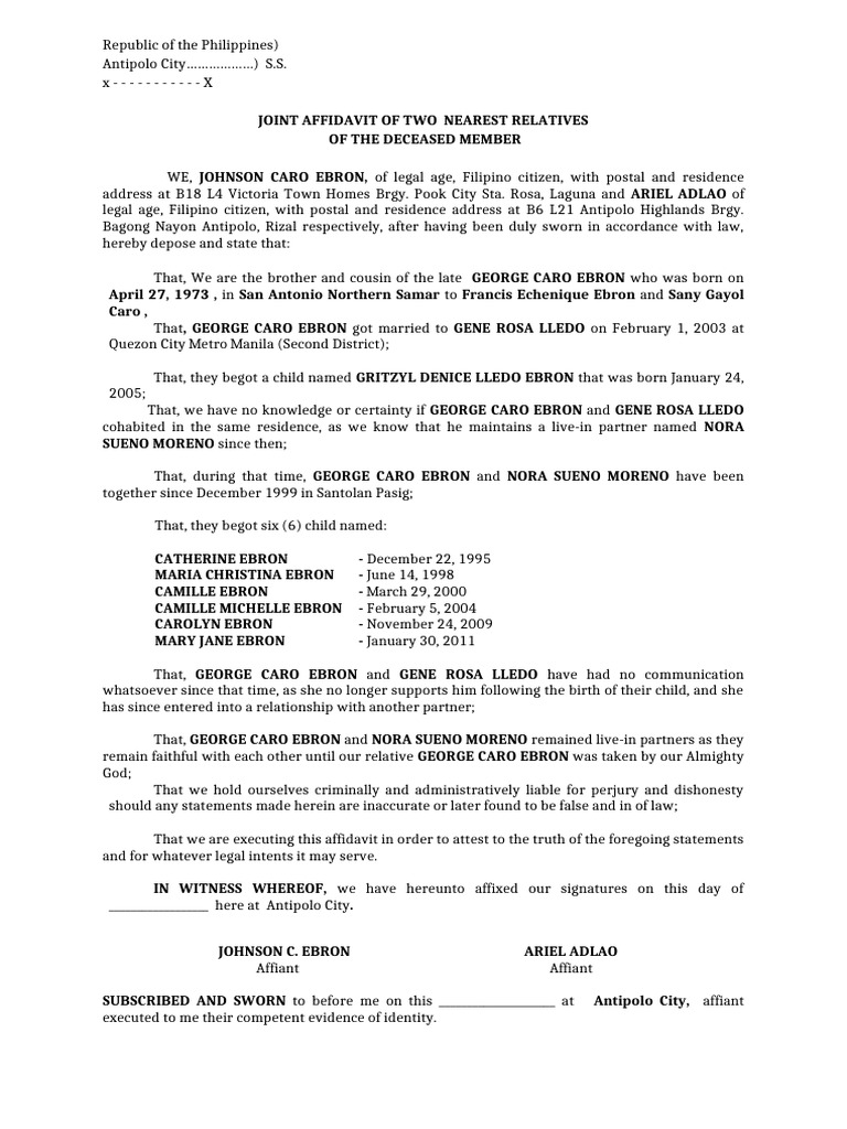 Nearest Relative Ebron | PDF | Affidavit | Legal Procedure