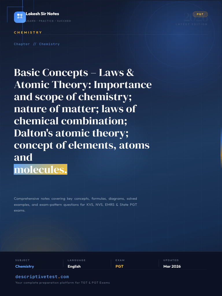 Basic Concepts Laws & Atomic Theory- Importance and Scope of Chemistry ...