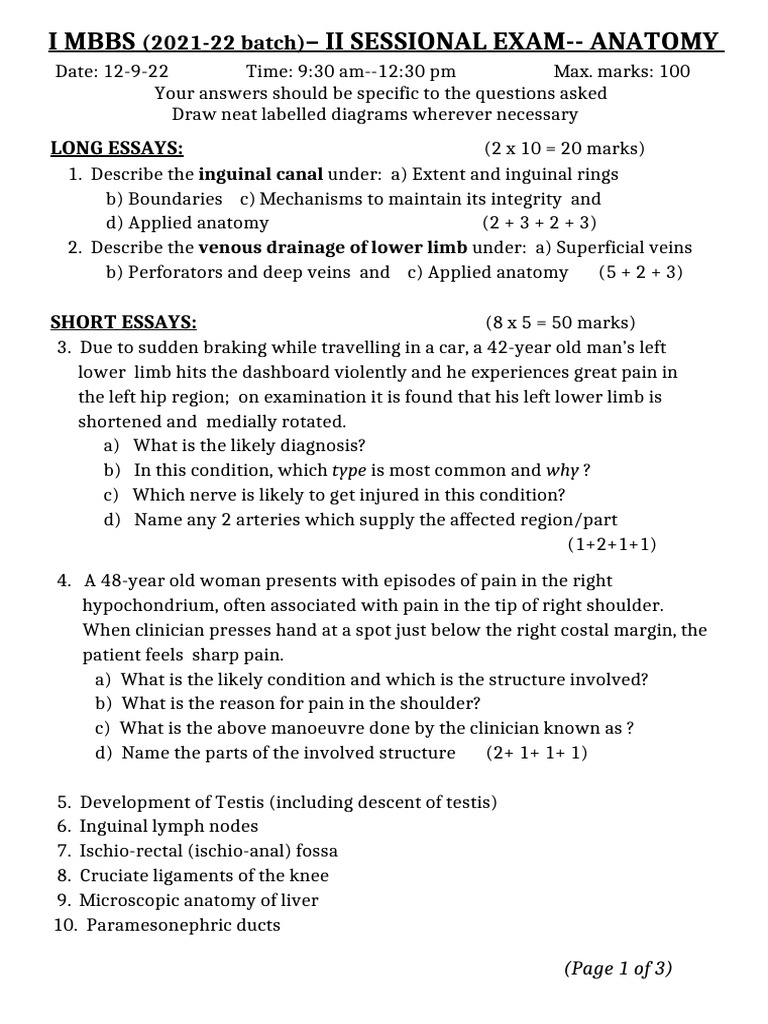 II Sessional Q Paper | PDF | Knee | Kidney
