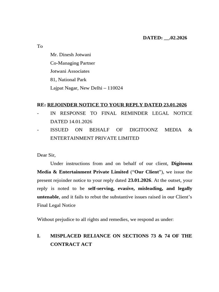 Final Draft Rejoinder - 04.02.2026 | PDF | Legal Remedy | Tort