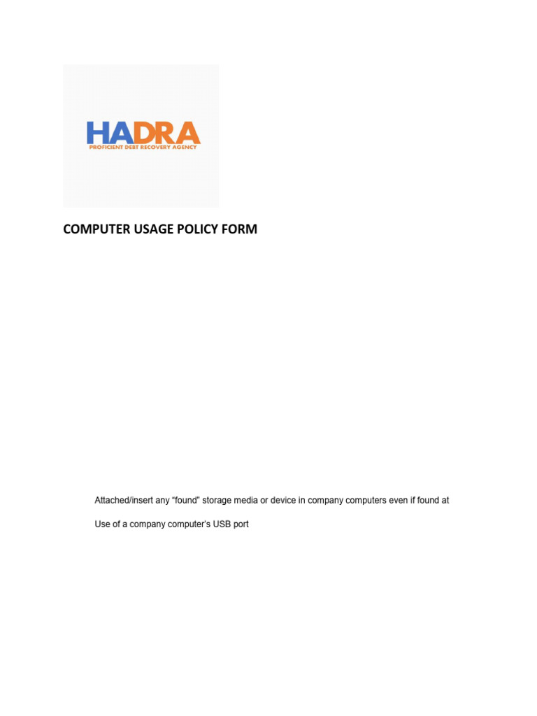 HADRA Computer Usage Policy Form | PDF