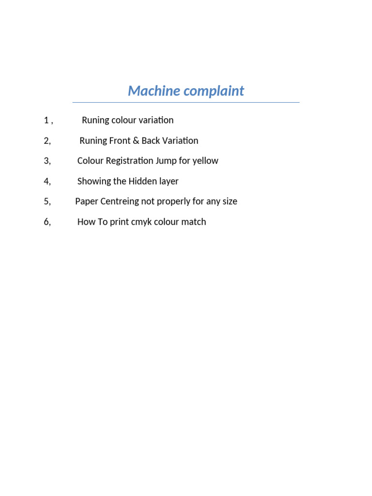 Machine Complaint | PDF