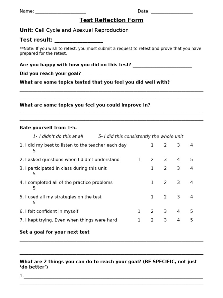 Test Reflection Form Science LR | PDF | Reproduction | Chess Theory