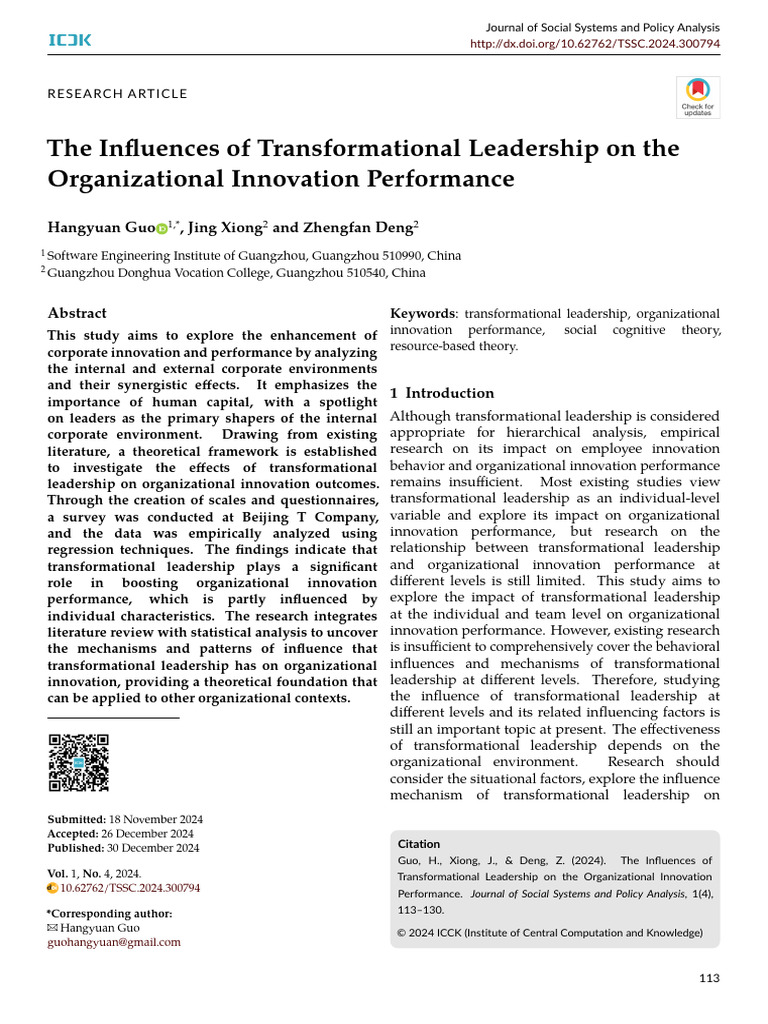 The Influences of Transformational Leadership On The | PDF