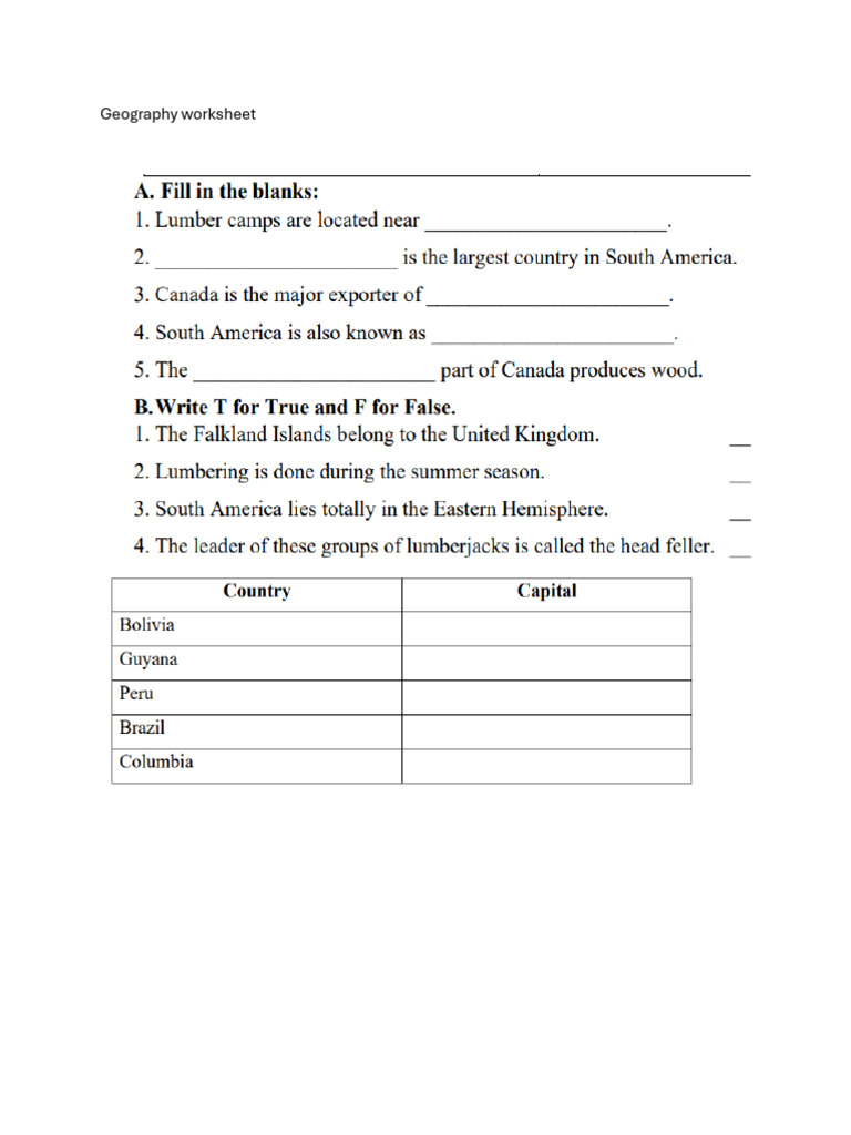Geography Worksheet | PDF