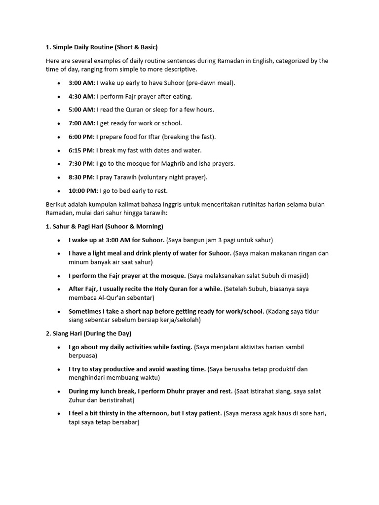 My Daily Routine in Ramadhan | PDF | Ramadan | Prayer