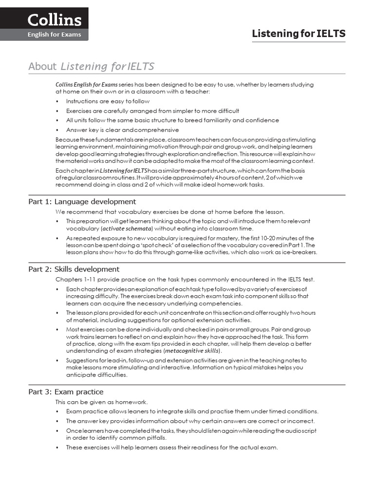 Listening For IELTS Teacher's Notes | PDF | Learning | Vocabulary