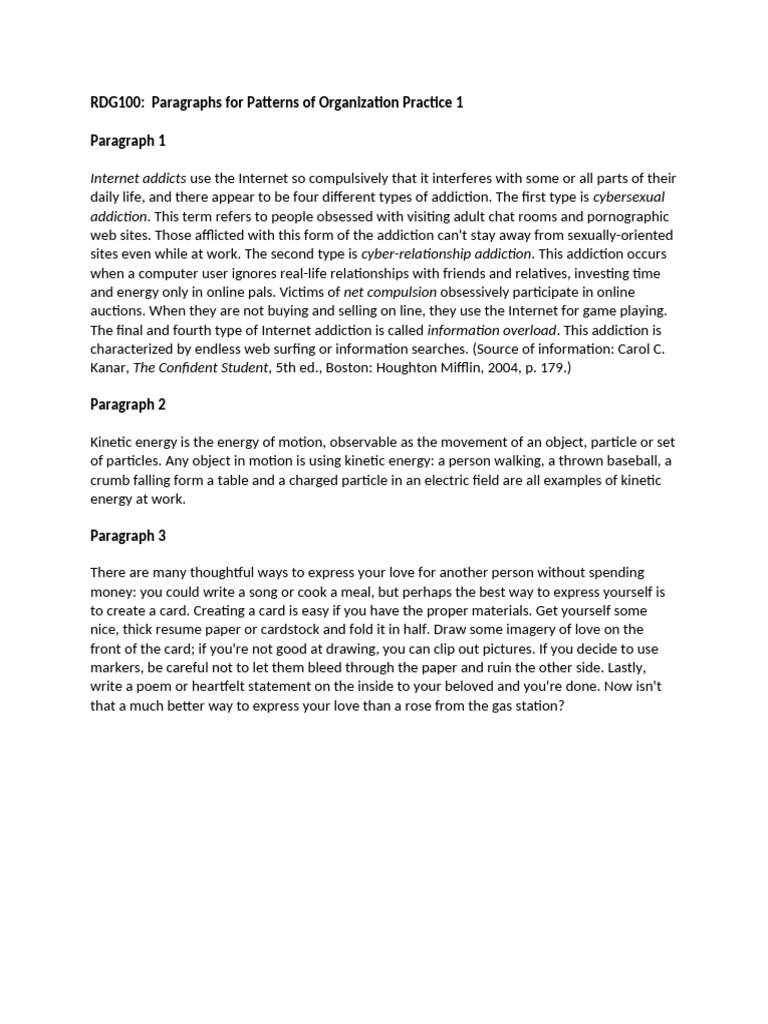 RDG100-Paragraphs for Patterns of Organization Practice 1 | PDF