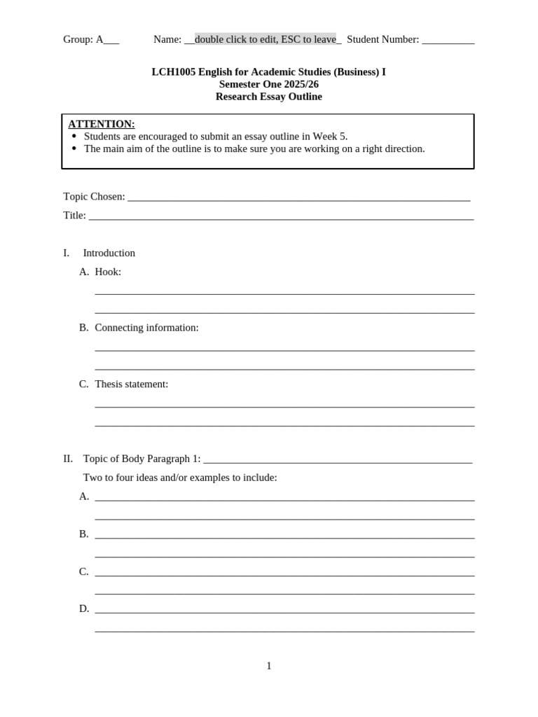 LCH1005 Outline_Template | PDF | Writing | Written Communication